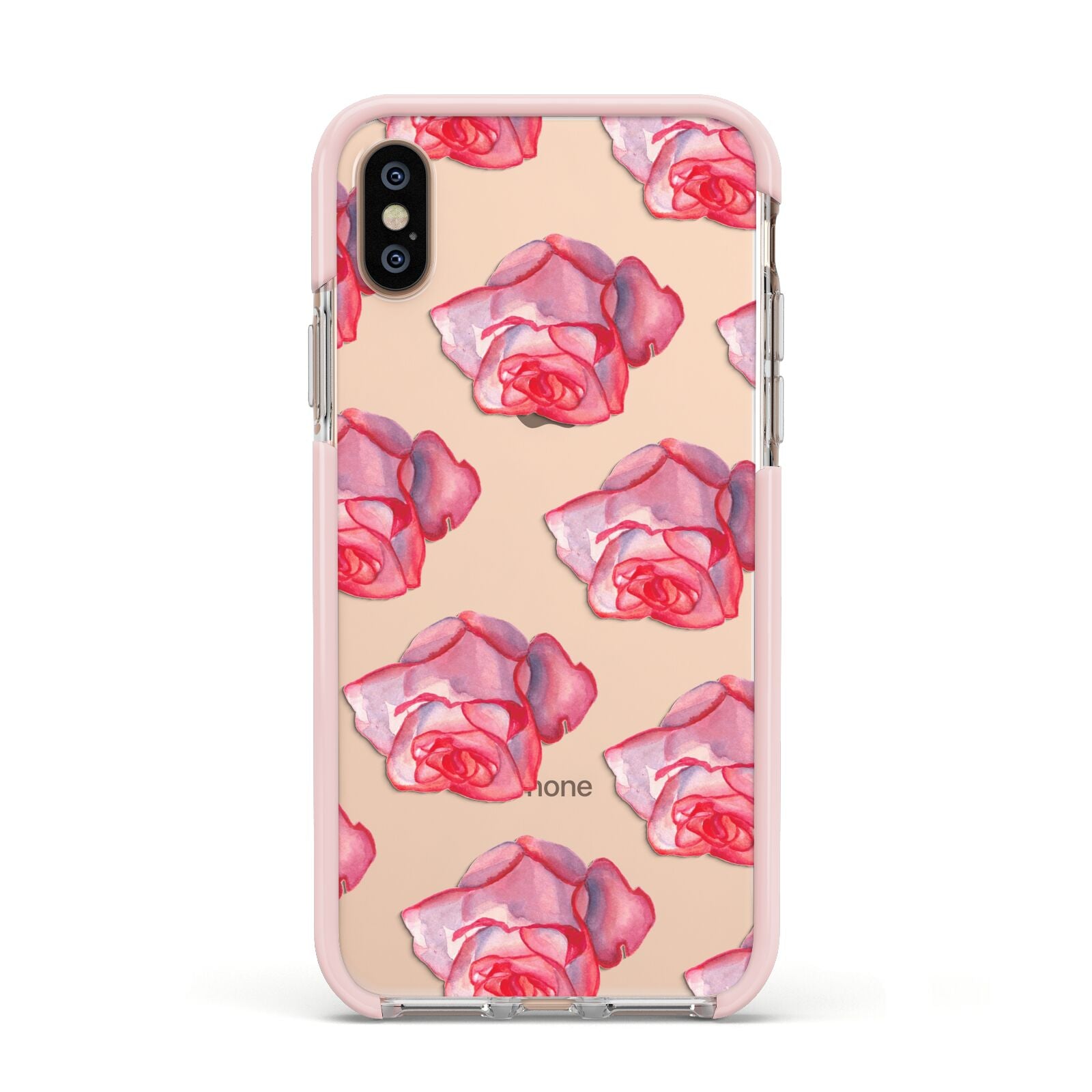 Pink Roses Apple iPhone Xs Impact Case Pink Edge on Gold Phone