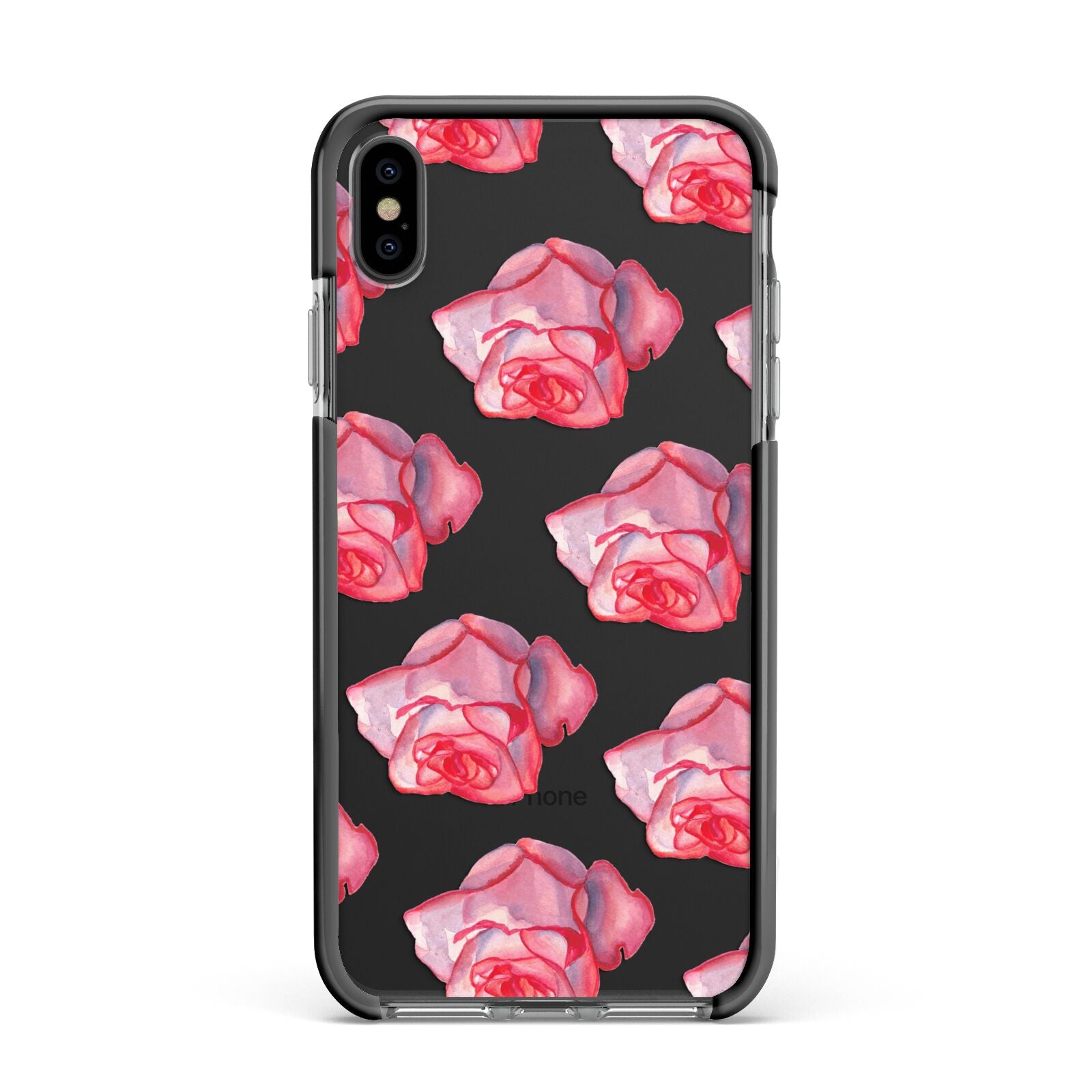 Pink Roses Apple iPhone Xs Max Impact Case Black Edge on Black Phone