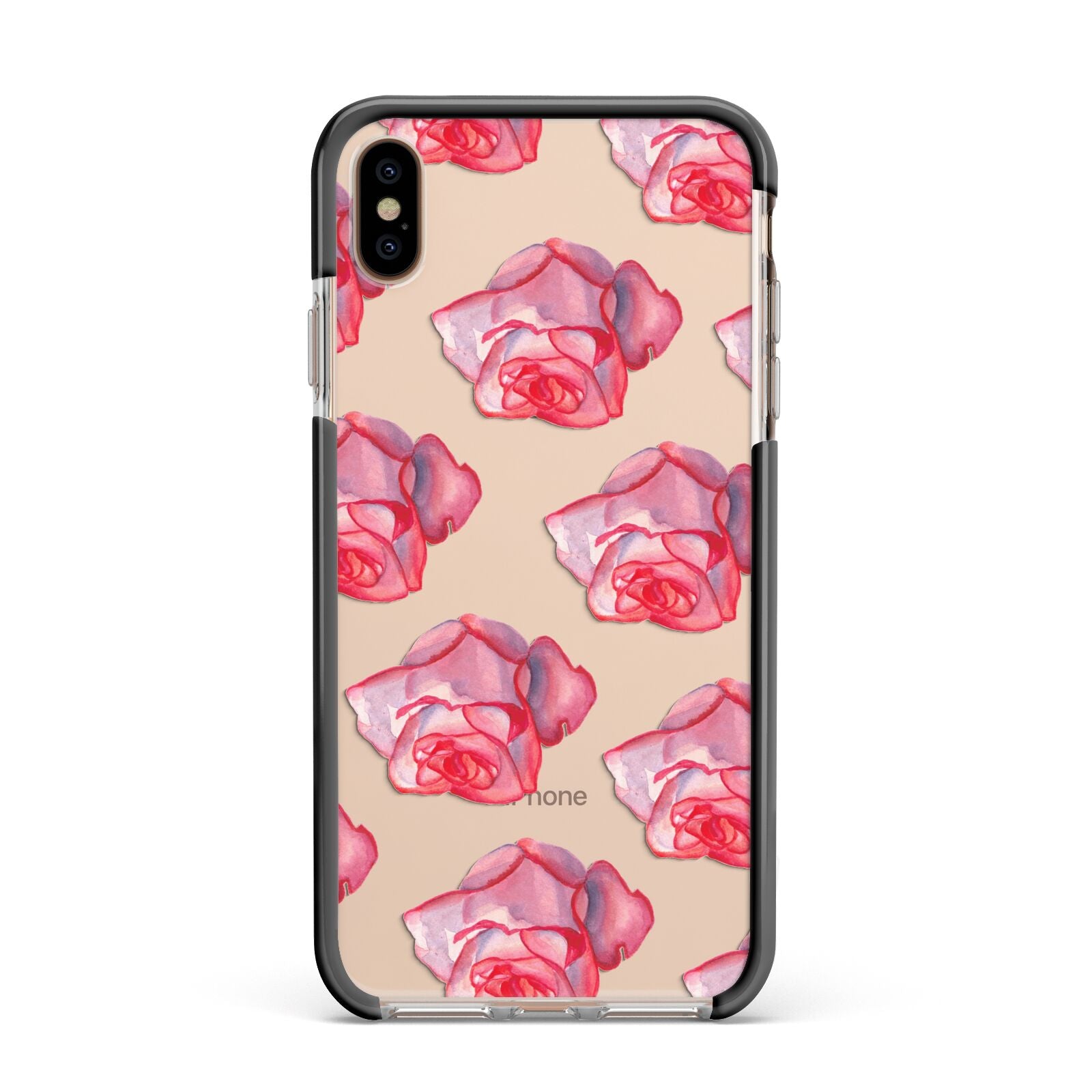Pink Roses Apple iPhone Xs Max Impact Case Black Edge on Gold Phone
