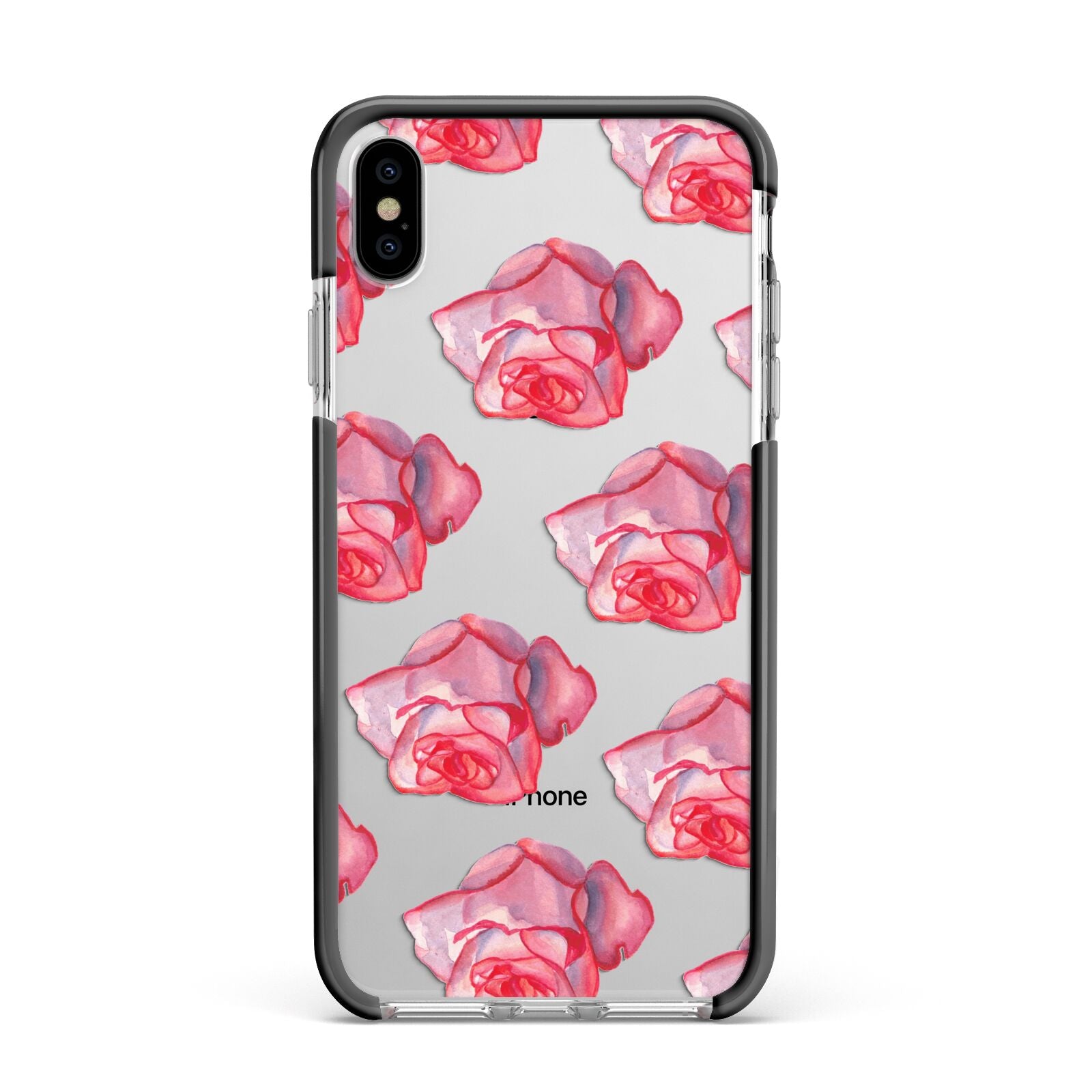 Pink Roses Apple iPhone Xs Max Impact Case Black Edge on Silver Phone