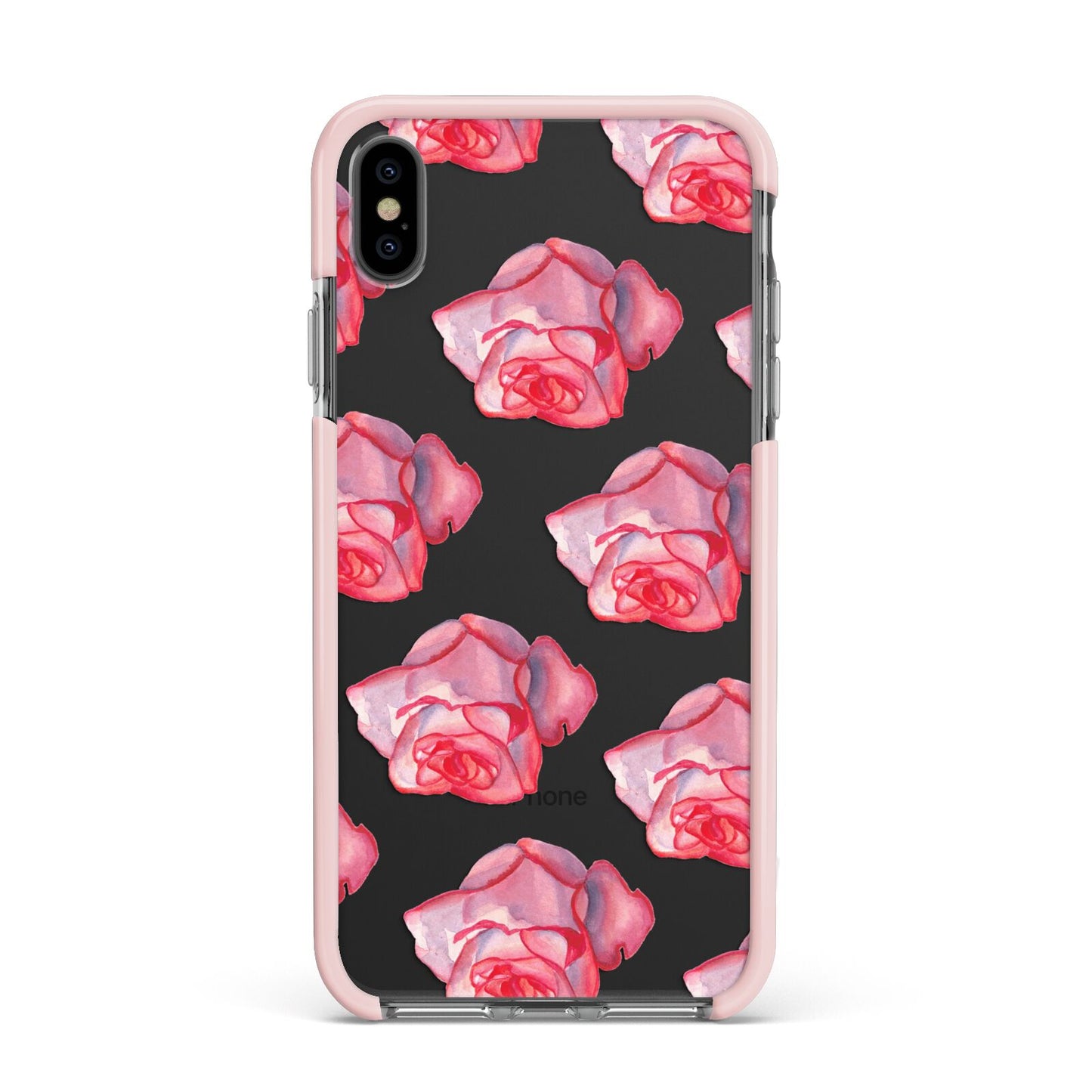 Pink Roses Apple iPhone Xs Max Impact Case Pink Edge on Black Phone