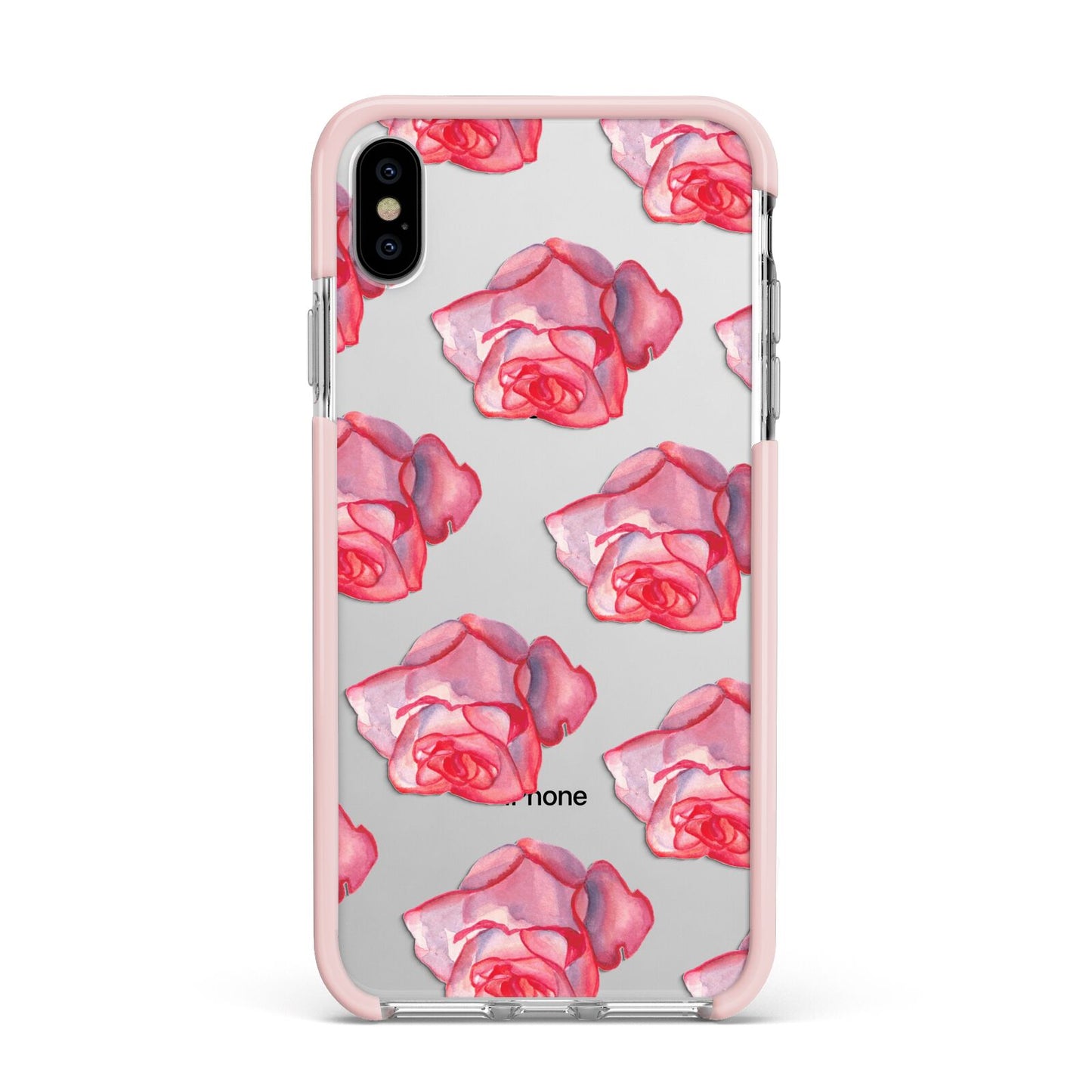 Pink Roses Apple iPhone Xs Max Impact Case Pink Edge on Silver Phone