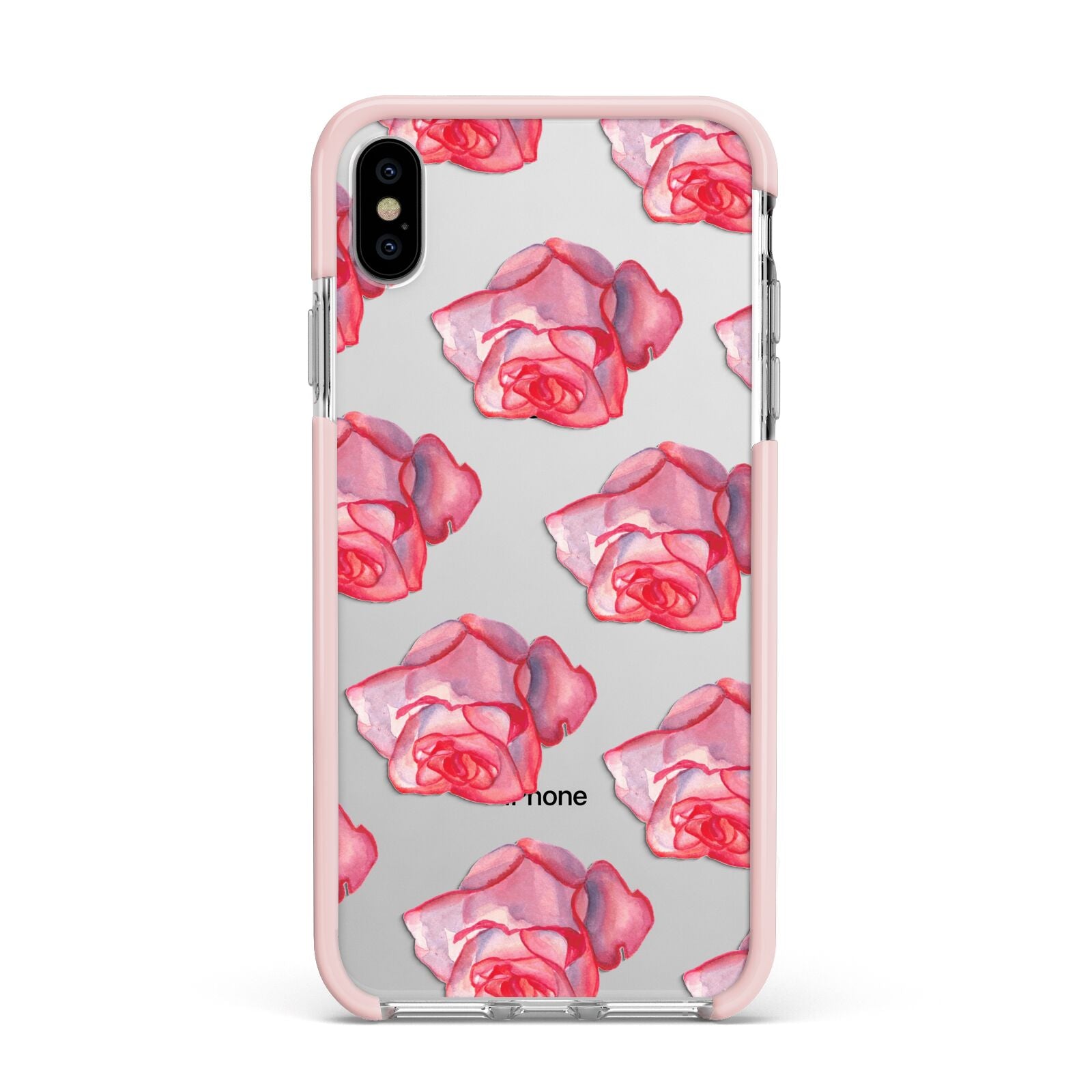 Pink Roses Apple iPhone Xs Max Impact Case Pink Edge on Silver Phone