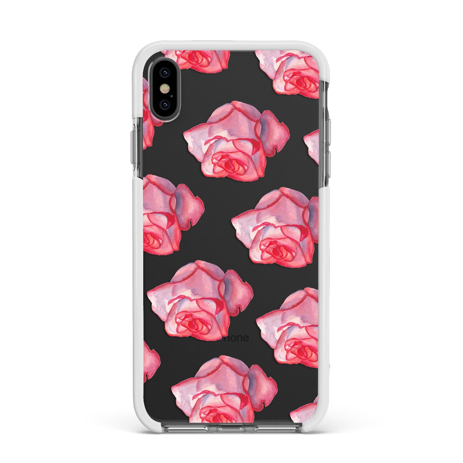 Pink Roses Apple iPhone Xs Max Impact Case White Edge on Black Phone