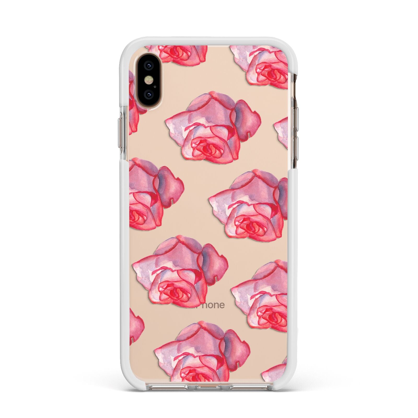 Pink Roses Apple iPhone Xs Max Impact Case White Edge on Gold Phone
