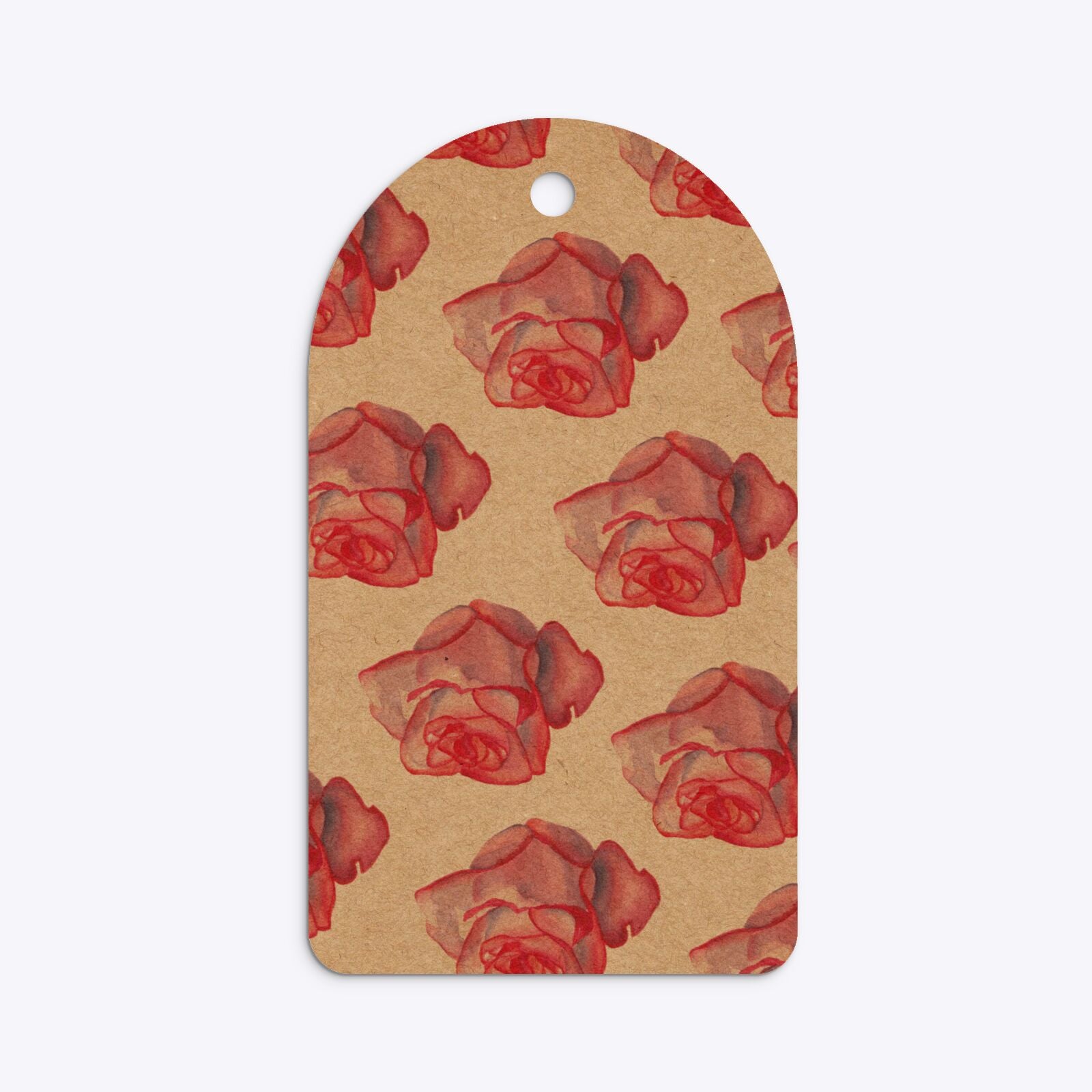 Pink Roses Arched Rectangle Kraft Gift Tag Back