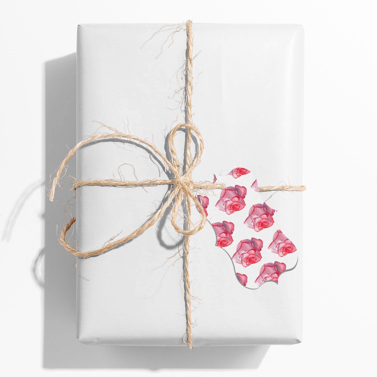 Pink Roses Bracket Gift Tag on Present