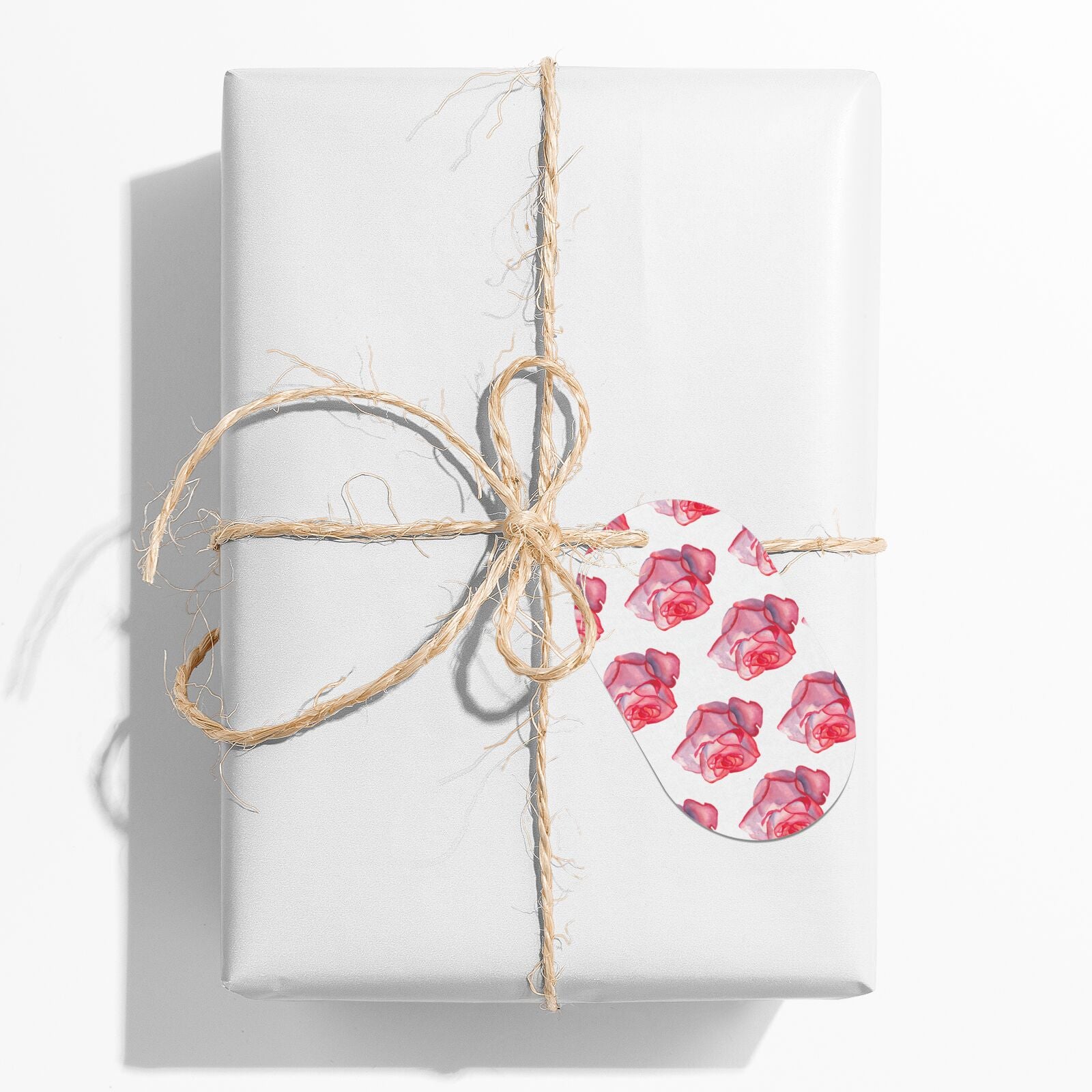 Pink Roses Flat Edge Oval Gift Tag on Present