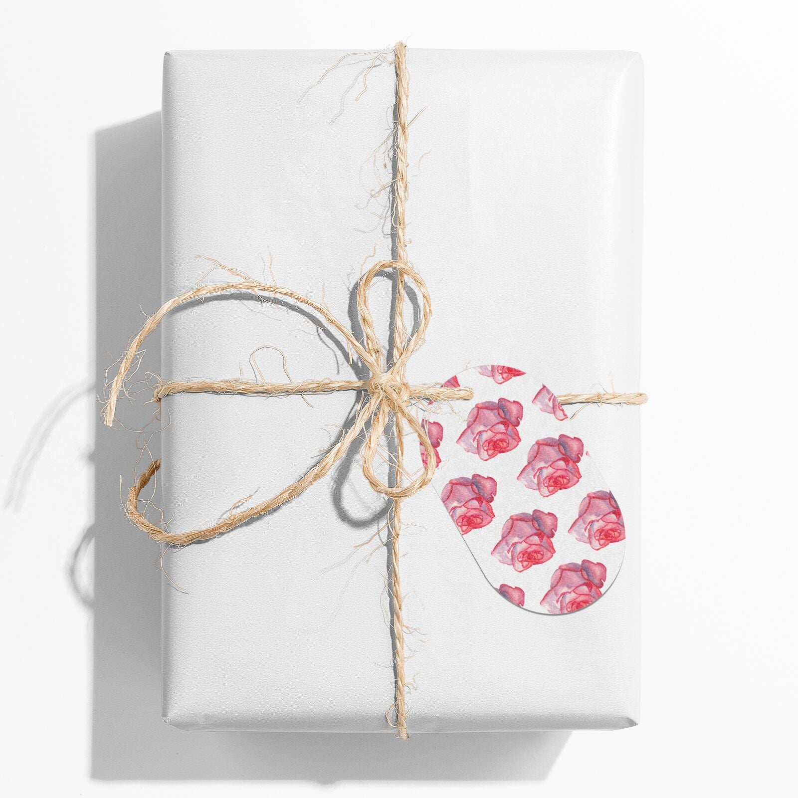 Pink Roses Flat Edge Oval Glitter Gift Tag on Present