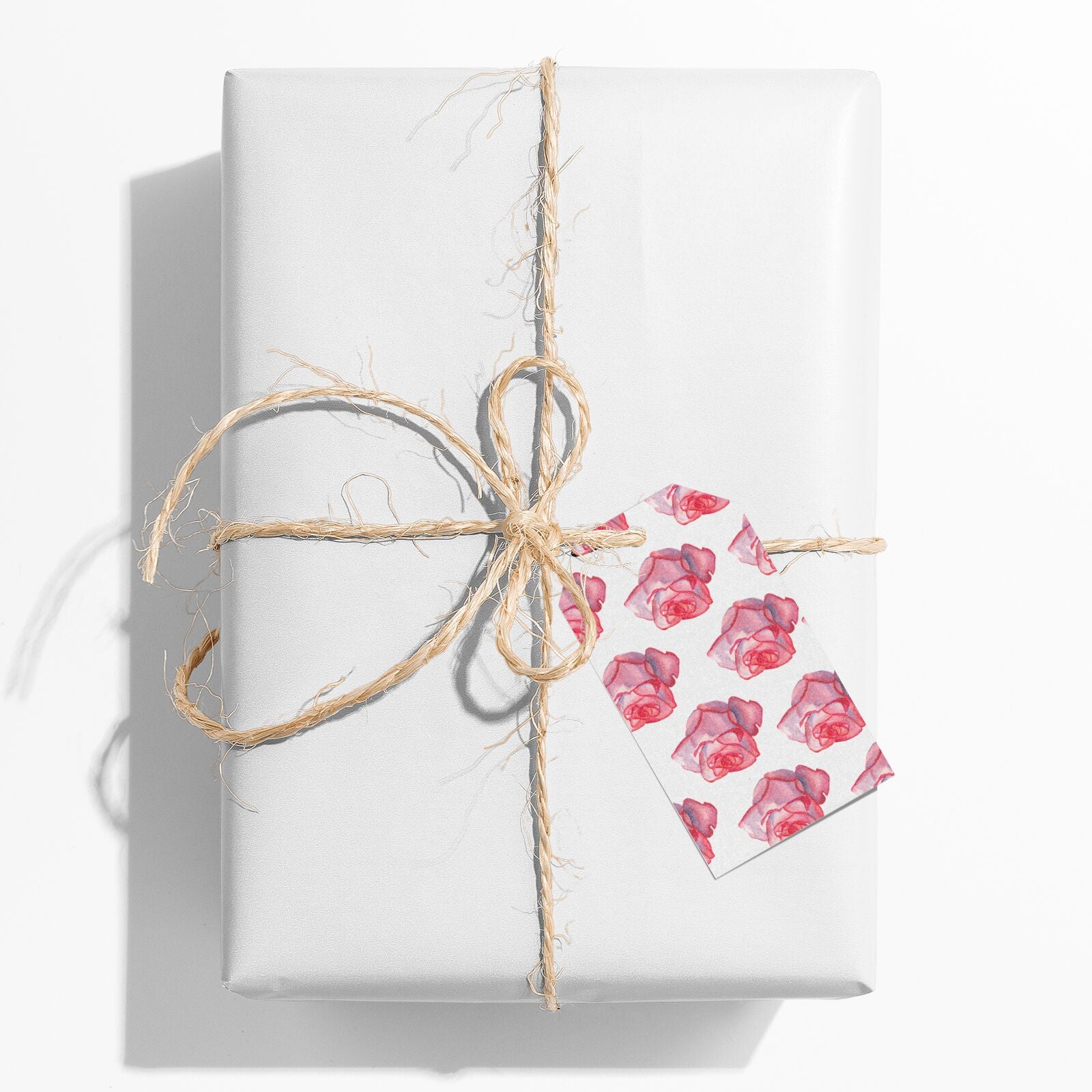 Pink Roses Glitter Gift Tag on Present