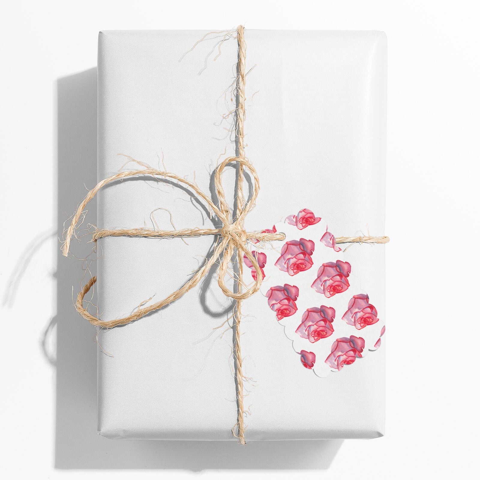Pink Roses Scalloped Gift Tag on Present