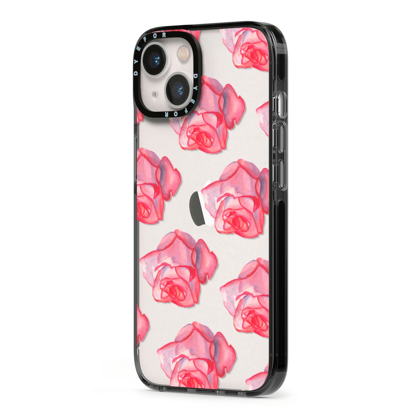 Pink Roses iPhone 13 Black Impact Case Side Angle on Silver phone