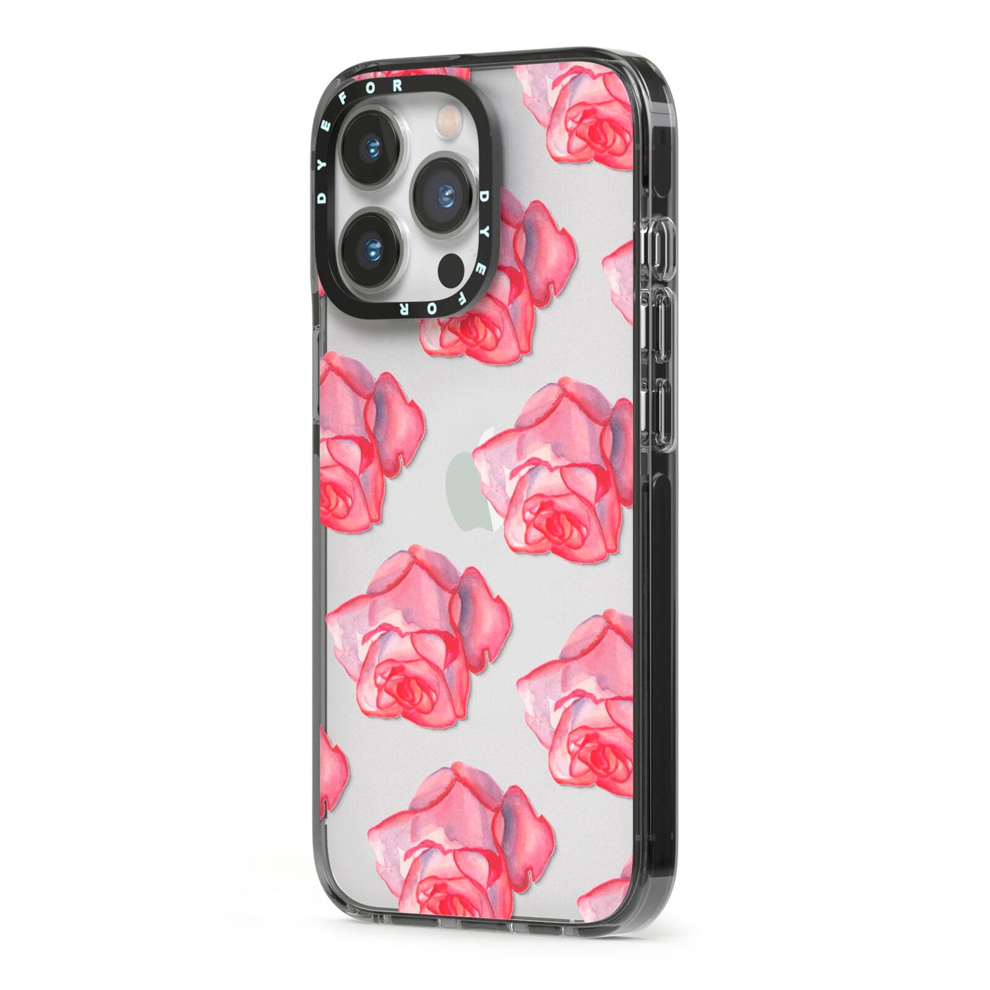 Pink Roses iPhone 13 Pro Black Impact Case Side Angle on Silver phone