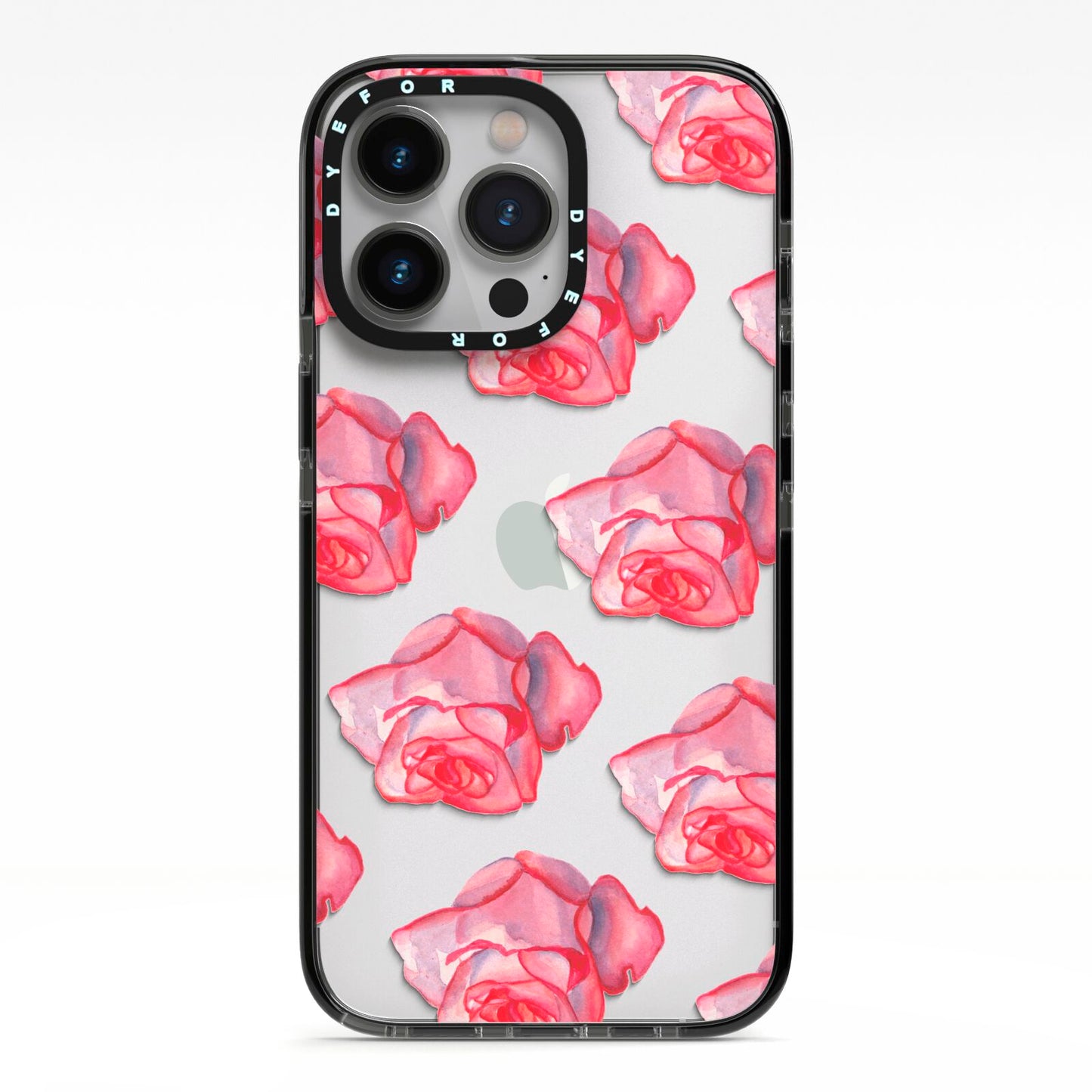 Pink Roses iPhone 13 Pro Black Impact Case on Silver phone