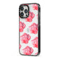 Pink Roses iPhone 13 Pro Max Black Impact Case Side Angle on Silver phone