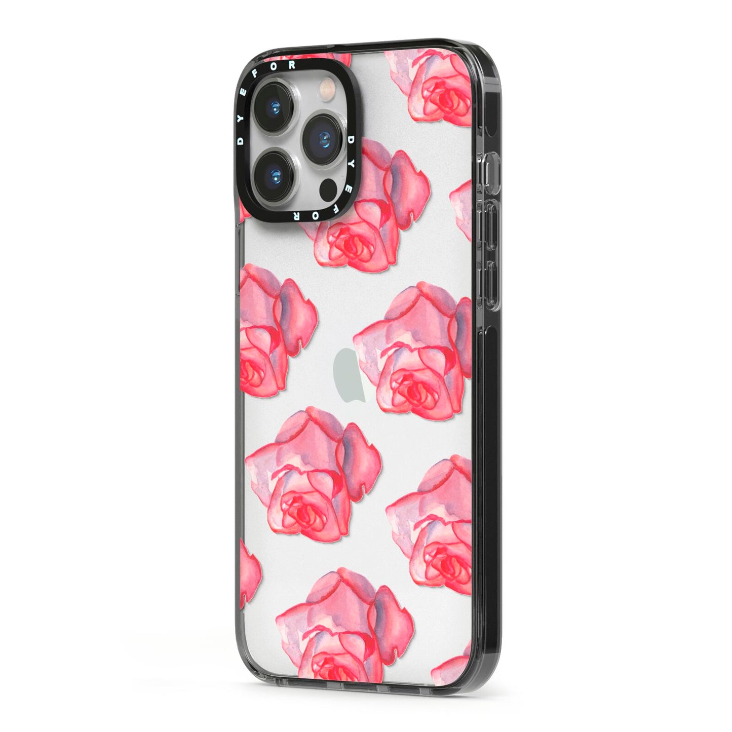 Pink Roses iPhone 13 Pro Max Black Impact Case Side Angle on Silver phone