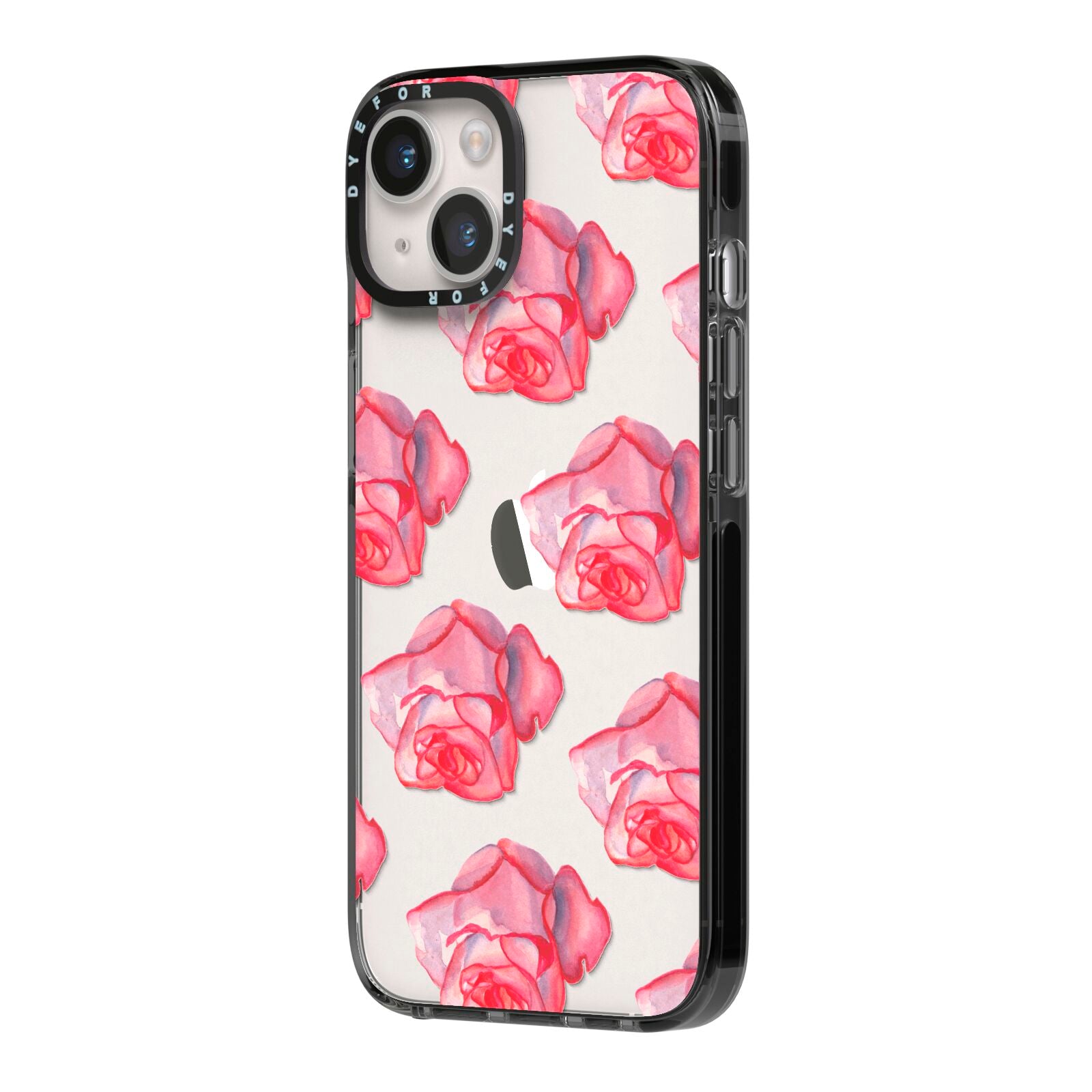 Pink Roses iPhone 14 Black Impact Case Side Angle on Silver phone