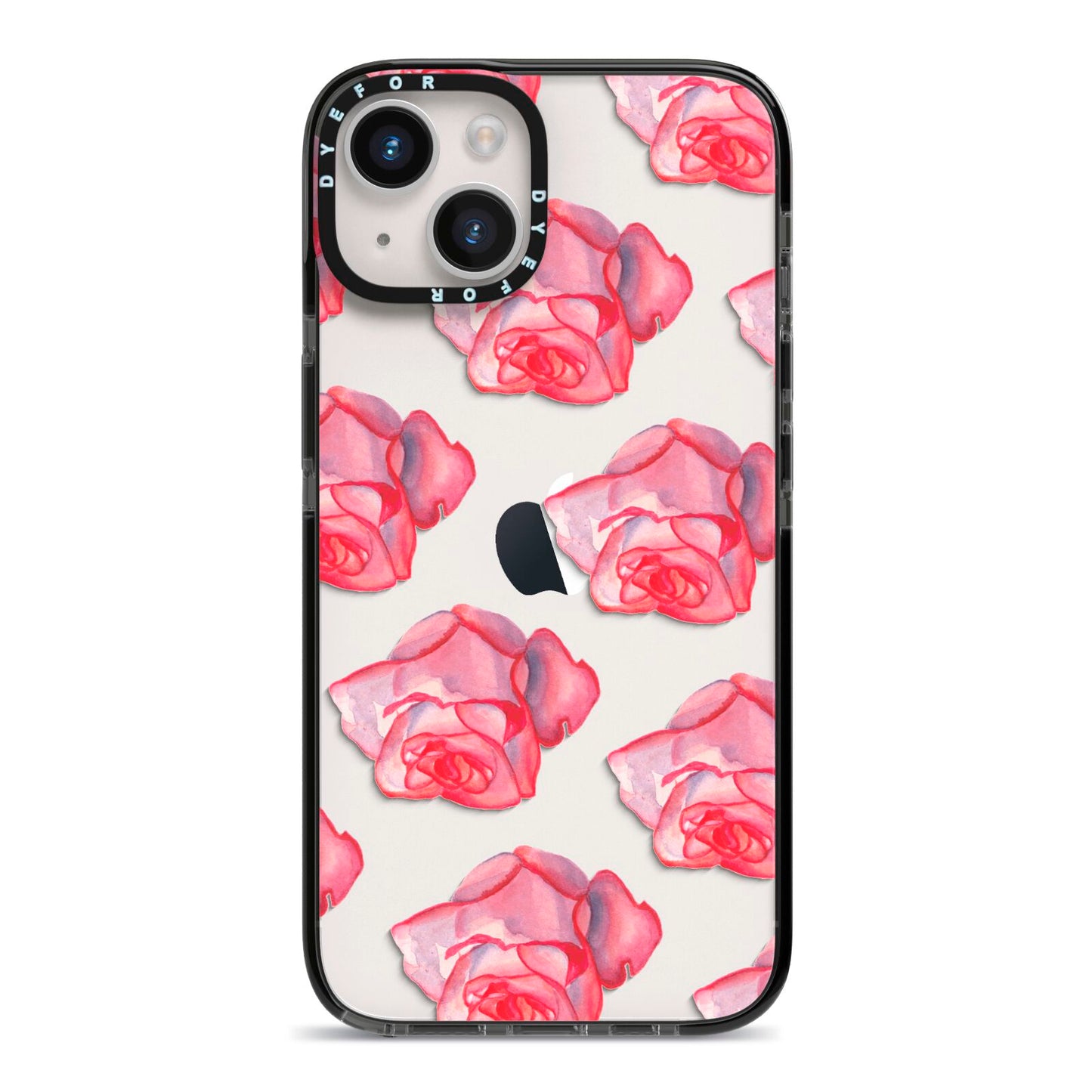 Pink Roses iPhone 14 Black Impact Case on Silver phone