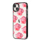 Pink Roses iPhone 14 Plus Black Impact Case Side Angle on Silver phone