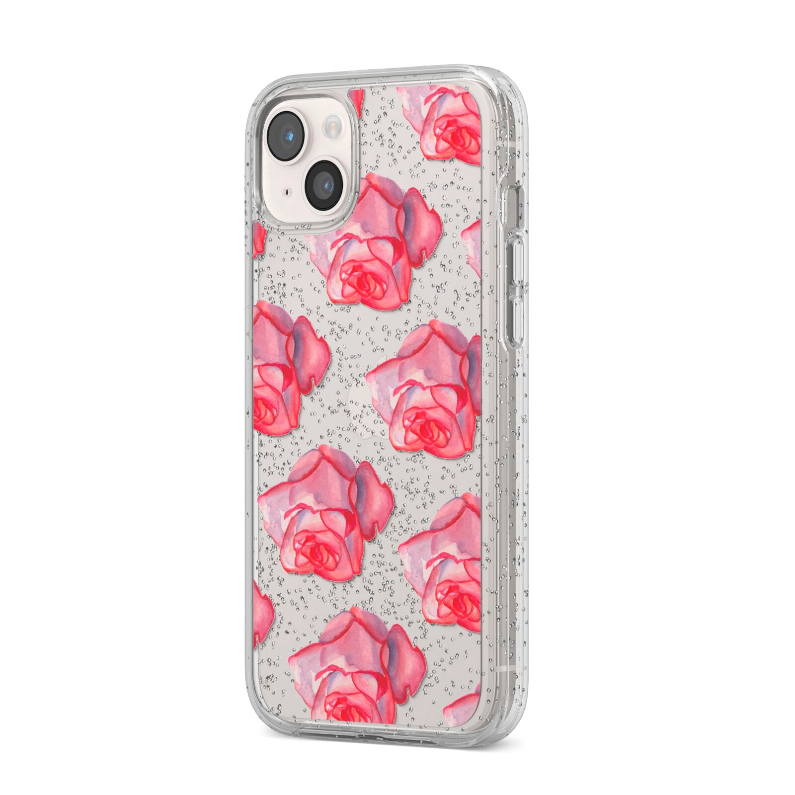 Pink Roses iPhone 14 Plus Glitter Tough Case Starlight Angled Image