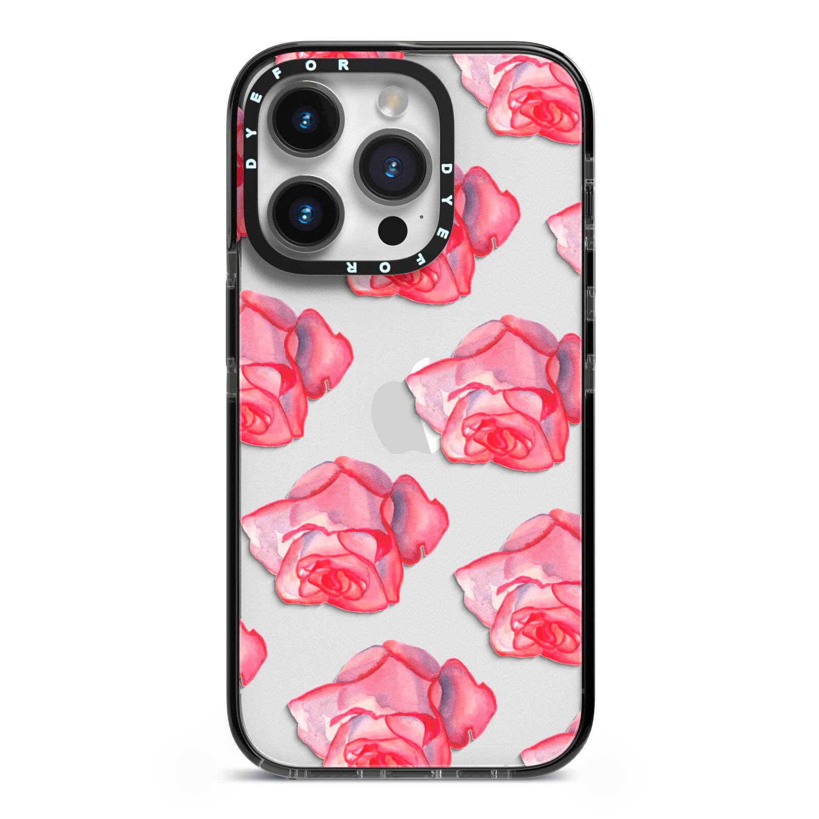 Pink Roses iPhone 14 Pro Black Impact Case on Silver phone
