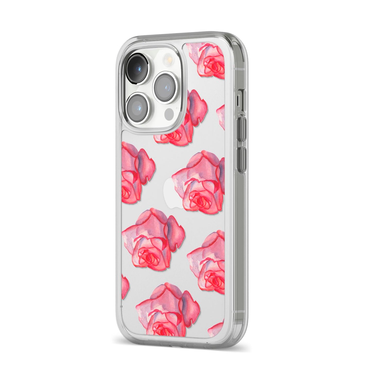 Pink Roses iPhone 14 Pro Clear Tough Case Silver Angled Image
