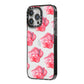 Pink Roses iPhone 14 Pro Max Black Impact Case Side Angle on Silver phone