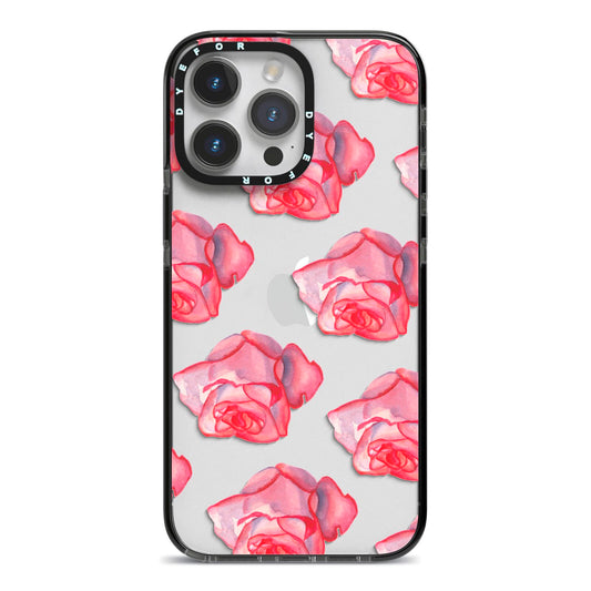 Pink Roses iPhone 14 Pro Max Black Impact Case on Silver phone