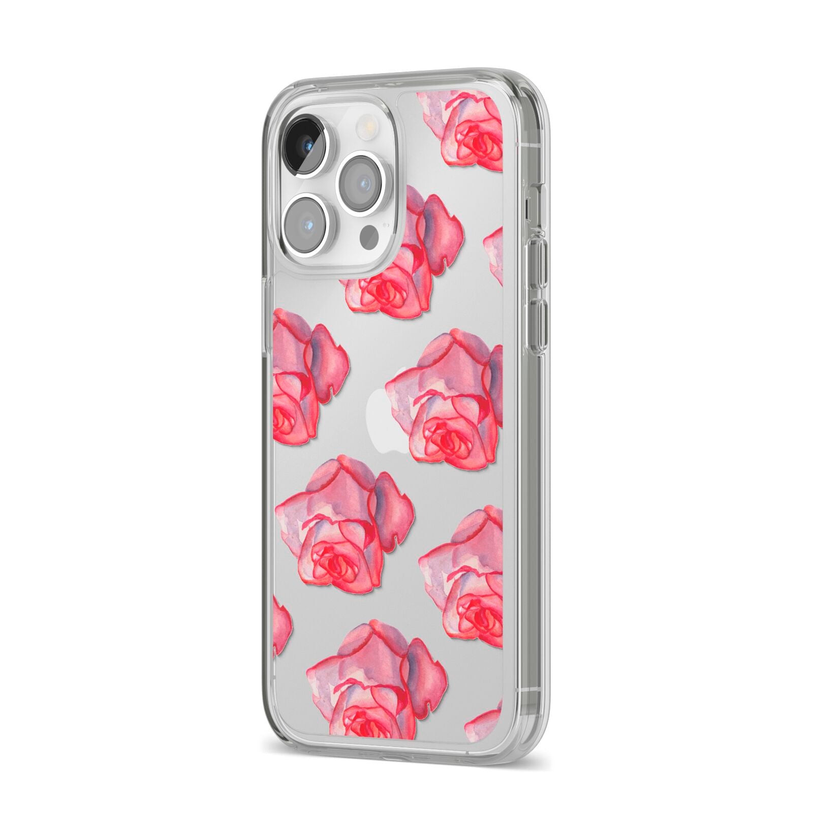 Pink Roses iPhone 14 Pro Max Clear Tough Case Silver Angled Image