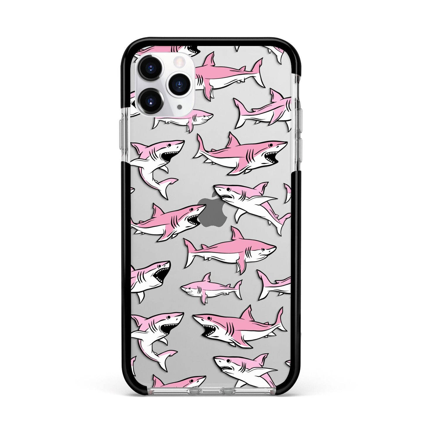 Pink Shark Apple iPhone 11 Pro Max in Silver with Black Impact Case