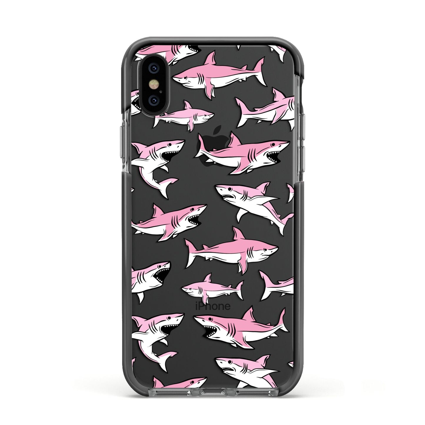 Pink Shark Apple iPhone Xs Impact Case Black Edge on Black Phone