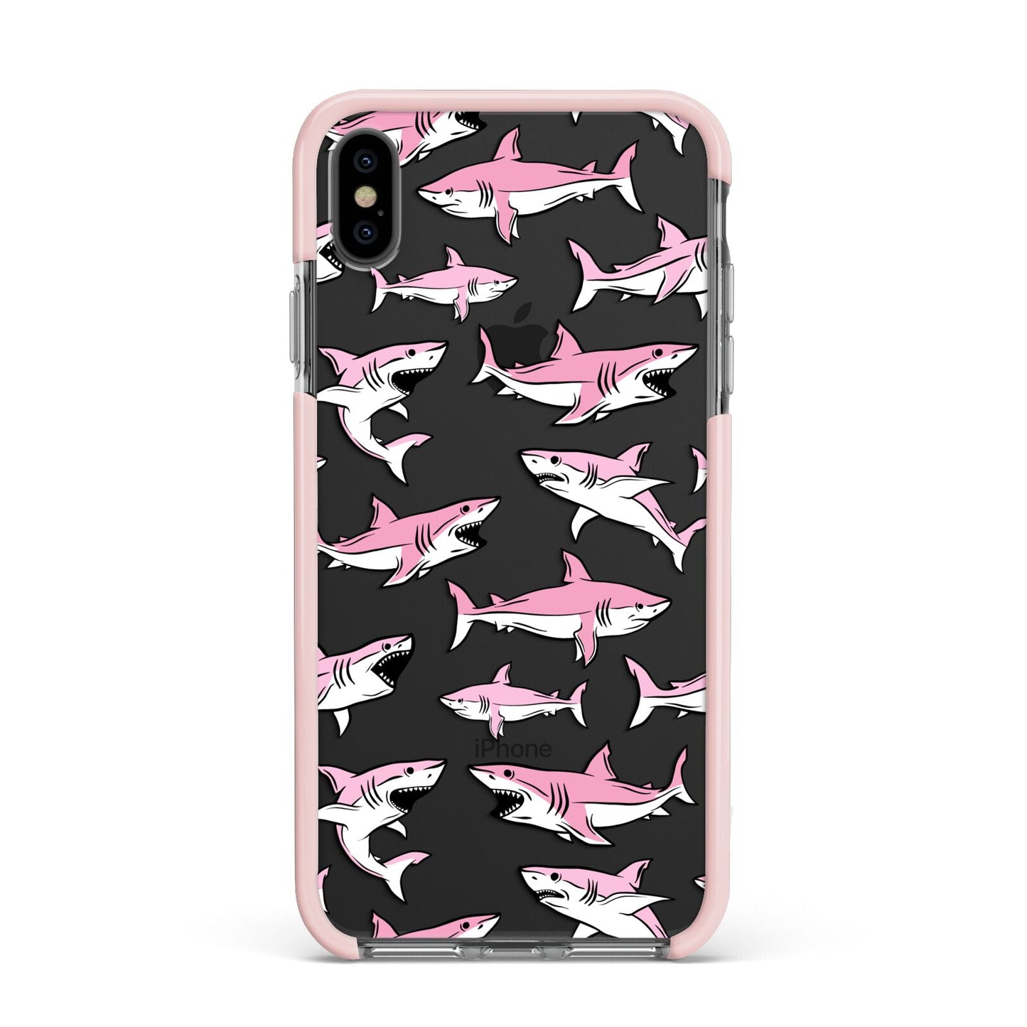Pink Shark Apple iPhone Xs Max Impact Case Pink Edge on Black Phone