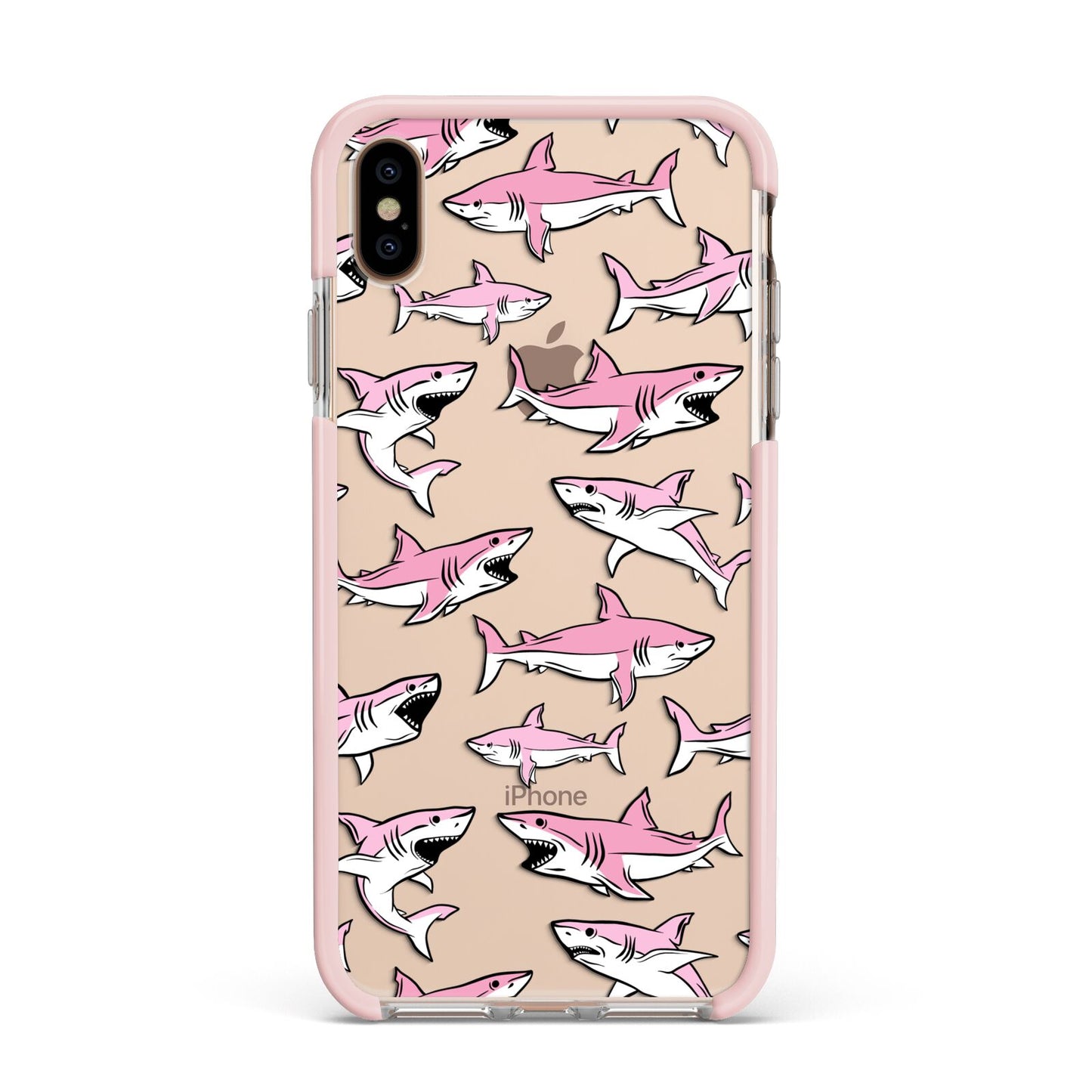 Pink Shark Apple iPhone Xs Max Impact Case Pink Edge on Gold Phone