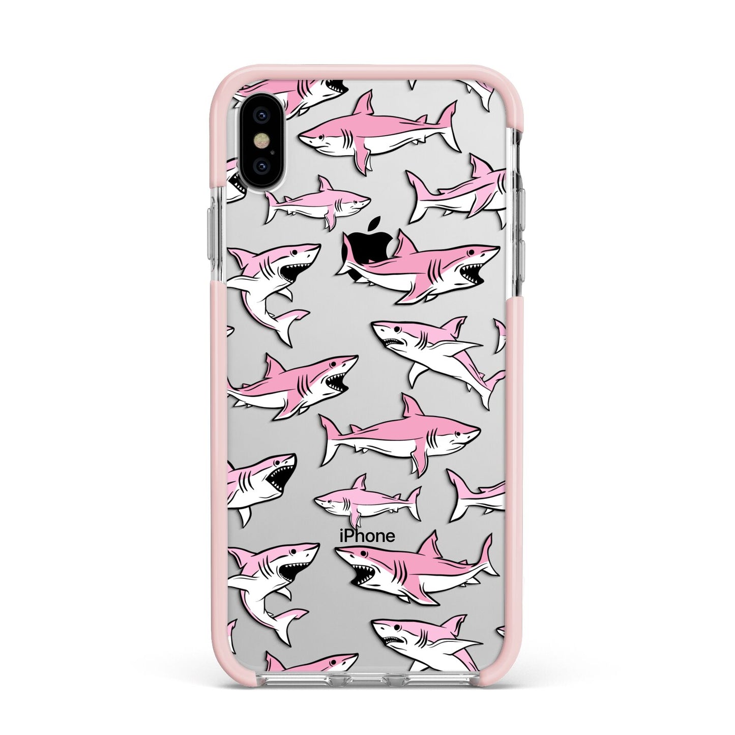 Pink Shark Apple iPhone Xs Max Impact Case Pink Edge on Silver Phone