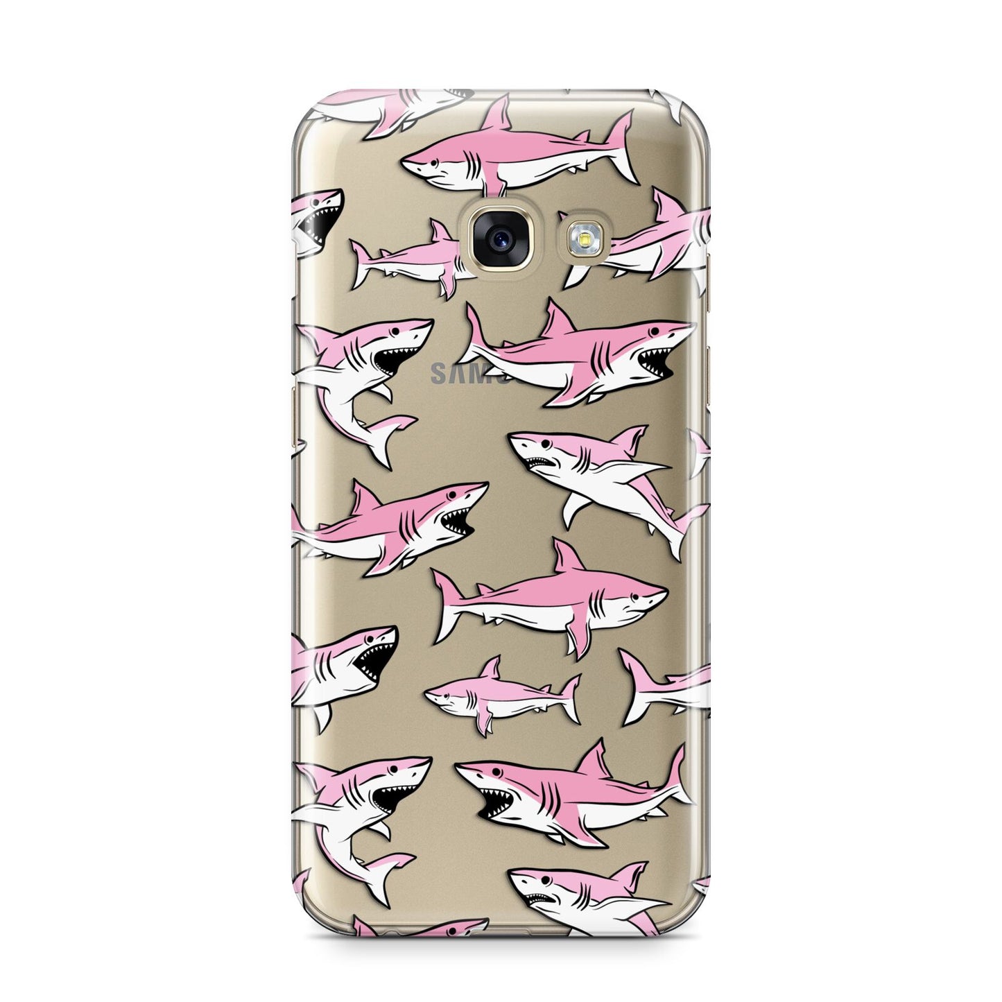 Pink Shark Samsung Galaxy A3 2017 Case on gold phone