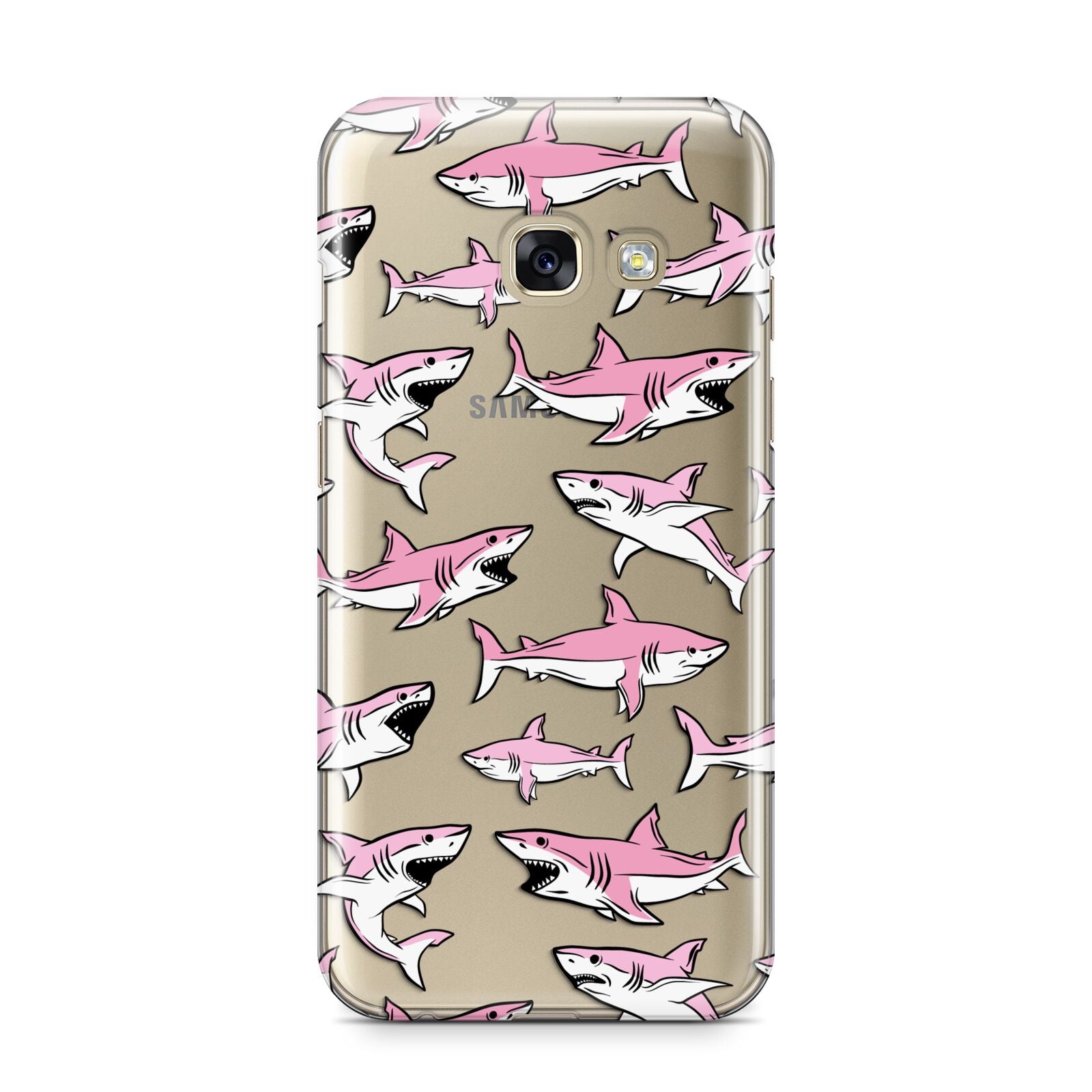 Pink Shark Samsung Galaxy A3 2017 Case on gold phone
