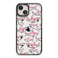 Pink Shark iPhone 13 Black Impact Case on Silver phone