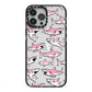 Pink Shark iPhone 13 Pro Max Black Impact Case on Silver phone