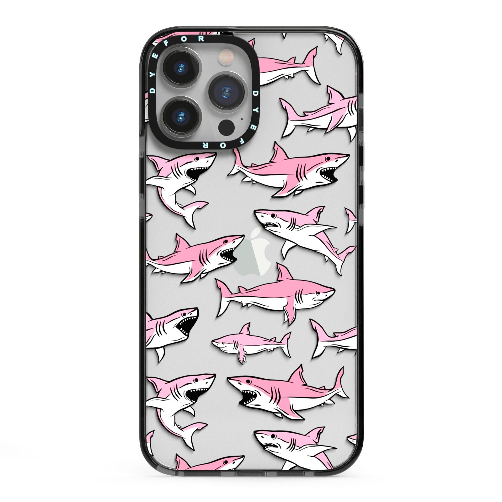 Pink Shark iPhone 13 Pro Max Black Impact Case on Silver phone