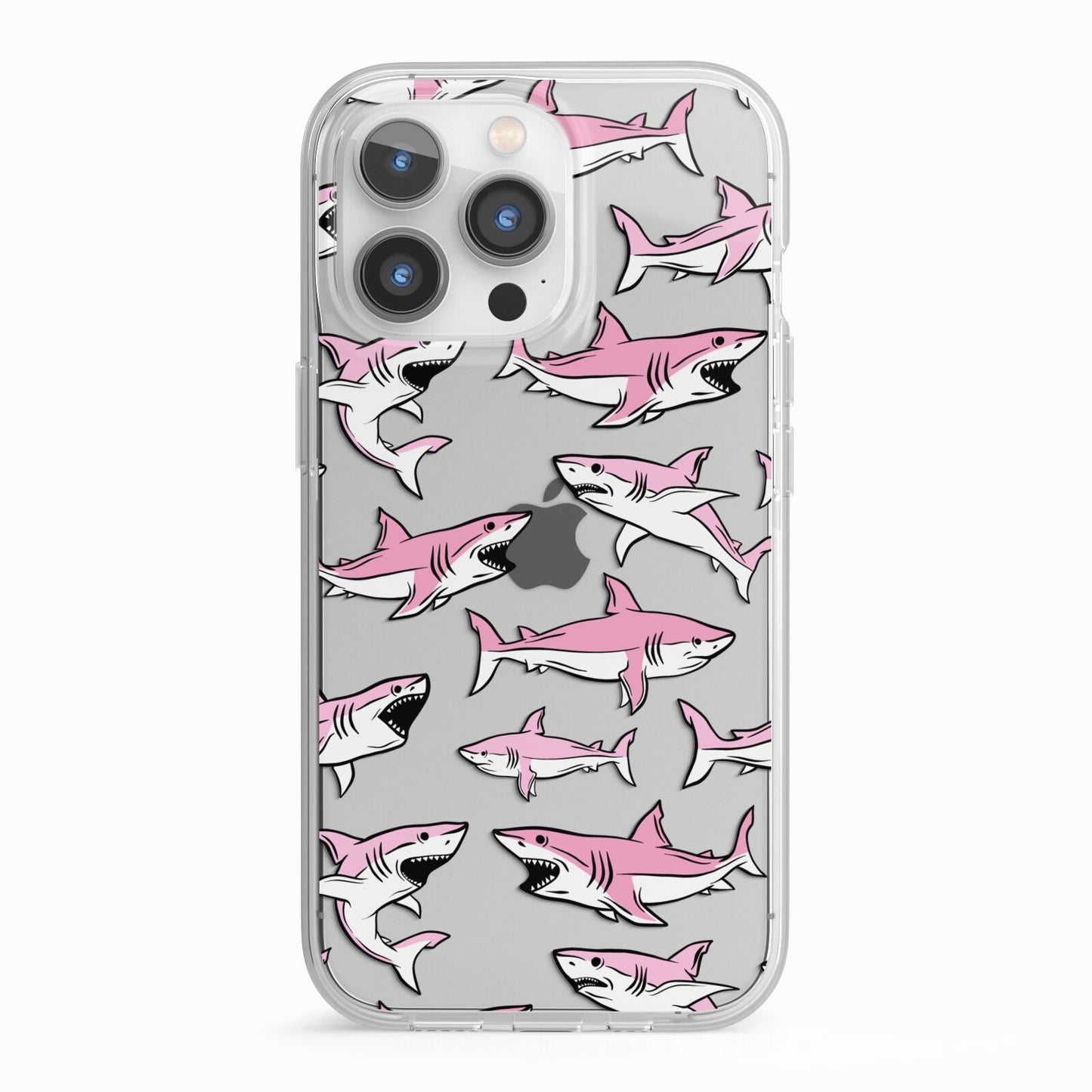 Pink Shark iPhone 13 Pro TPU Impact Case with White Edges