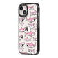 Pink Shark iPhone 14 Black Impact Case Side Angle on Silver phone
