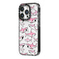 Pink Shark iPhone 14 Pro Black Impact Case Side Angle on Silver phone