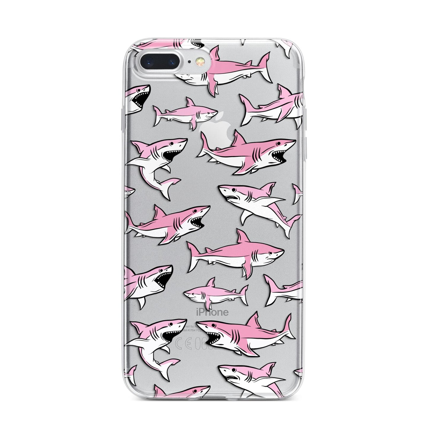 Pink Shark iPhone 7 Plus Bumper Case on Silver iPhone