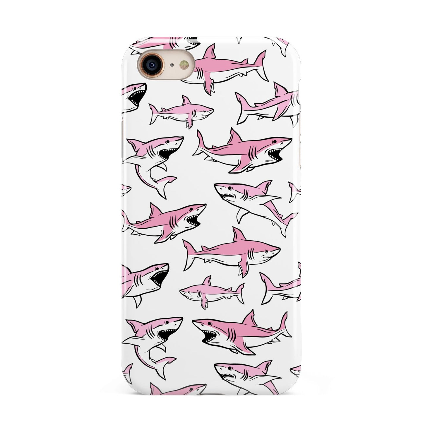 Pink Shark iPhone 8 3D Tough Case on Gold Phone