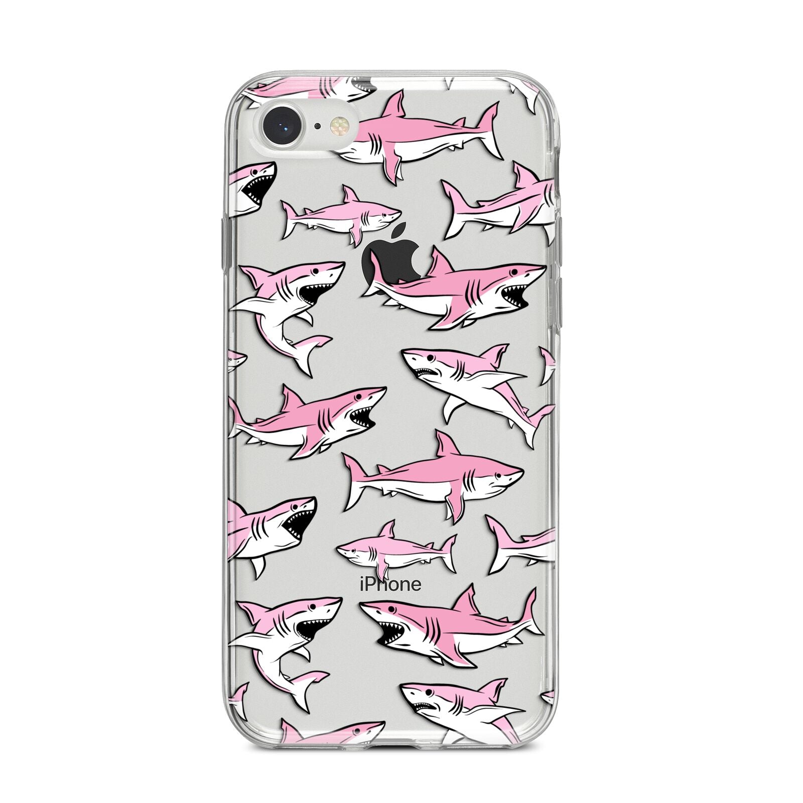 Pink Shark iPhone 8 Bumper Case on Silver iPhone