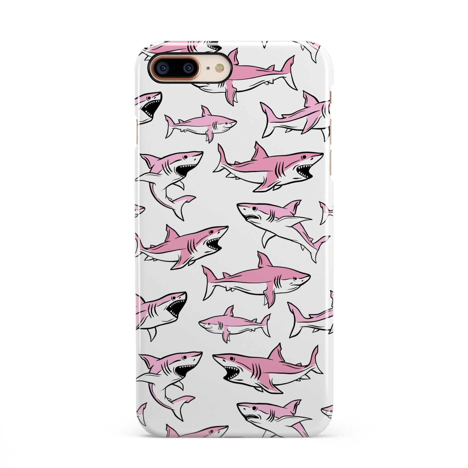 Pink Shark iPhone 8 Plus 3D Snap Case on Gold Phone