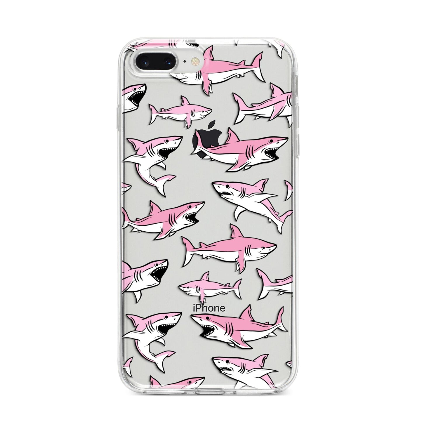Pink Shark iPhone 8 Plus Bumper Case on Silver iPhone