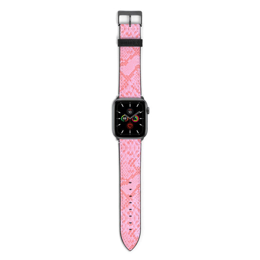 Pink Snakeskin Apple Watch Strap with Space Grey Hardware
