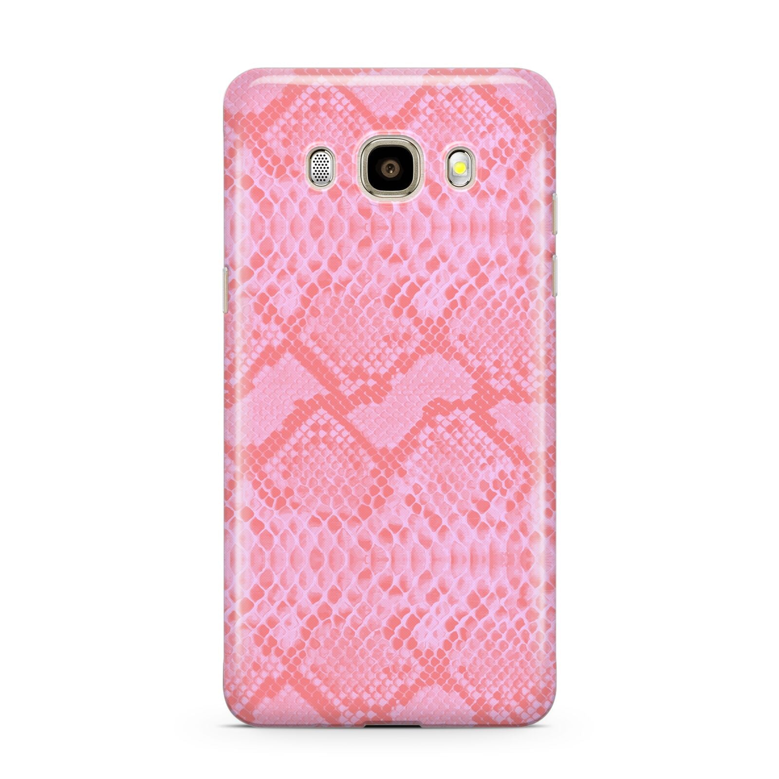Pink Snakeskin Samsung Galaxy J7 2016 Case on gold phone