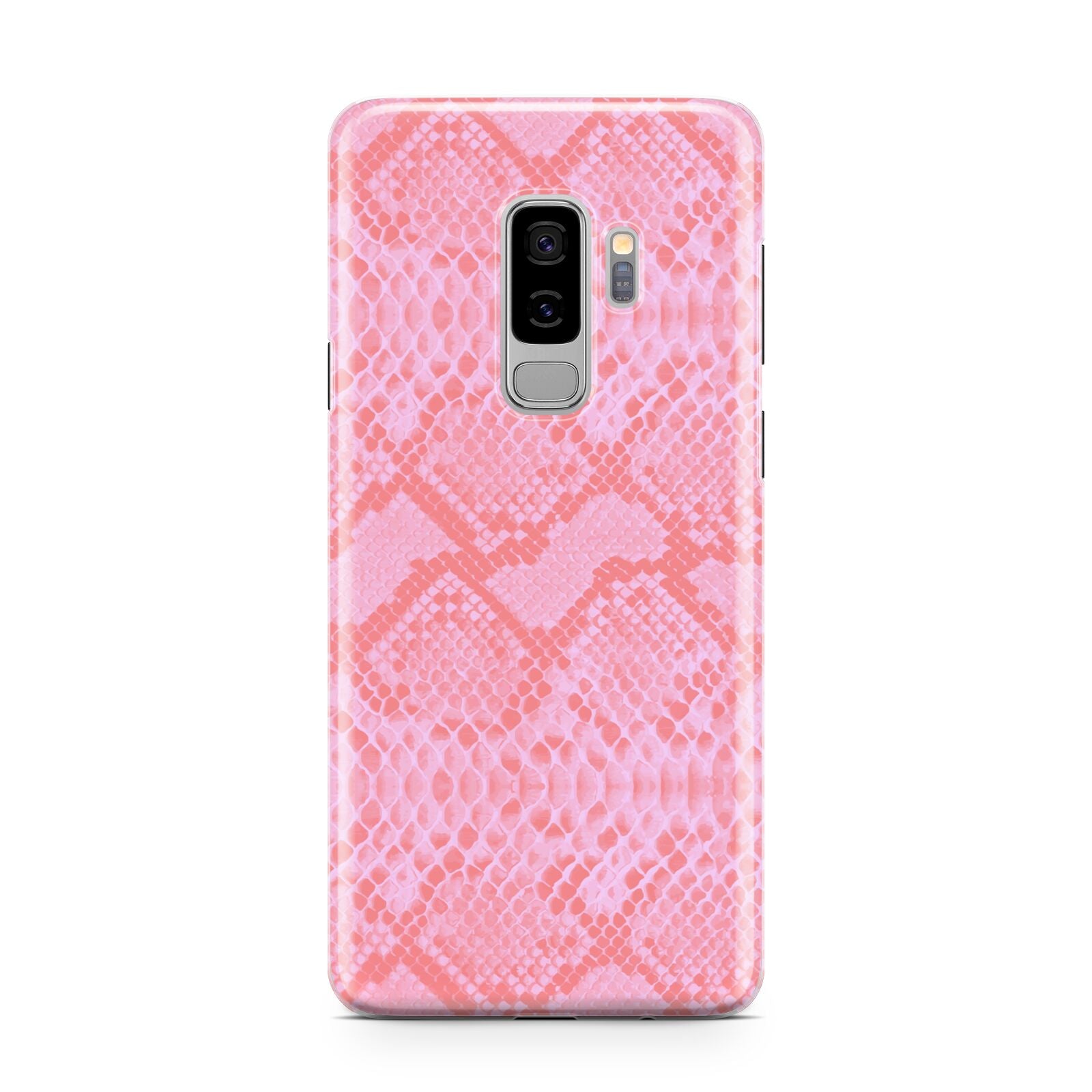Pink Snakeskin Samsung Galaxy S9 Plus Case on Silver phone